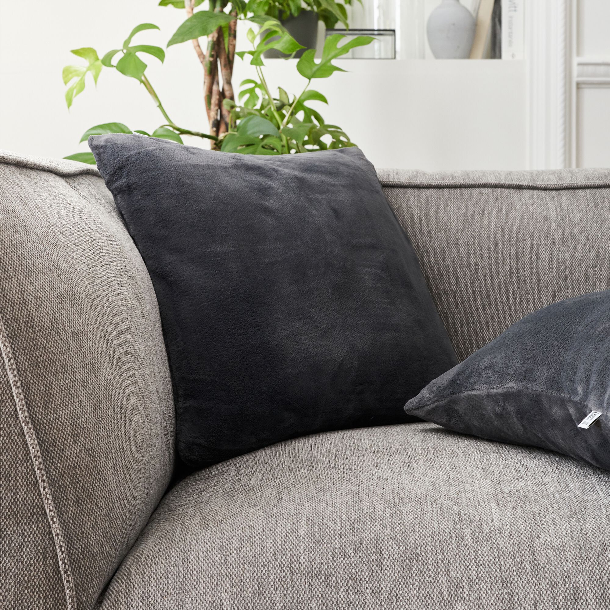 ROBIN - Housse de coussin effet polaire 40x40cm - gris ardoise