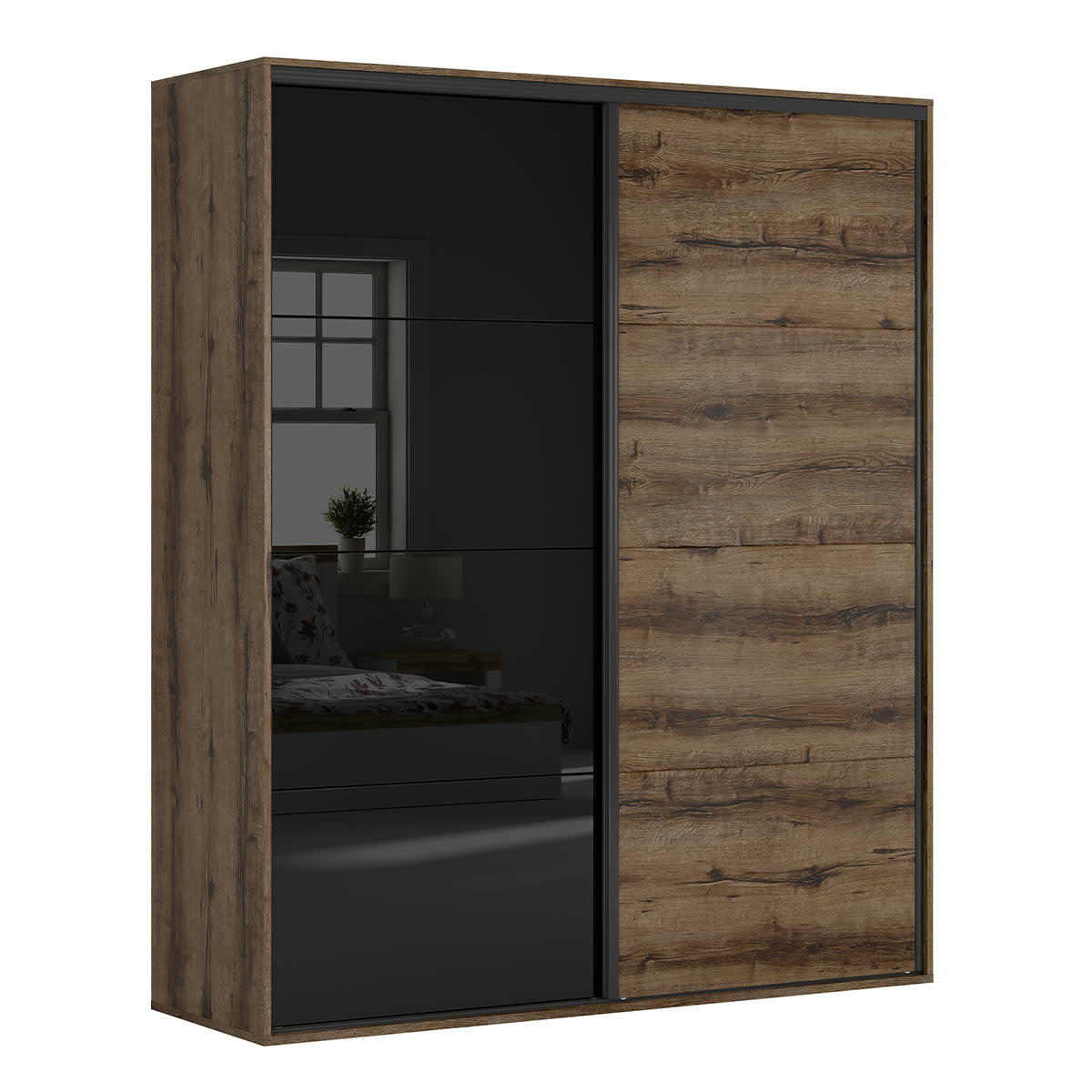 - Armoire 2 portes L200 x H240 cm stratifiés naturel et noir