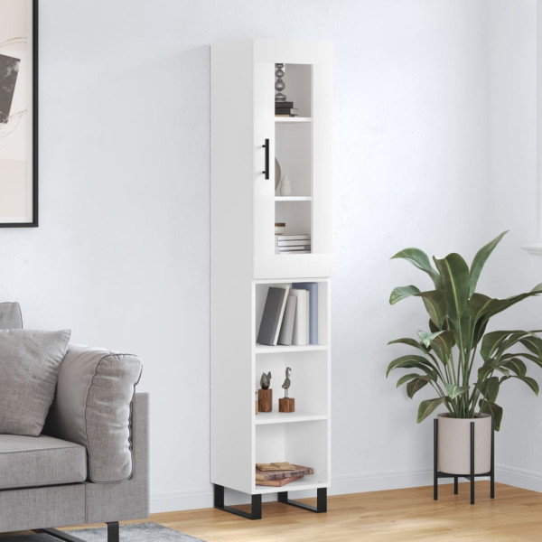 Szafka Biała z Drzwiami Szklanymi z Półkami 34.5x34x180 cm do Salonu