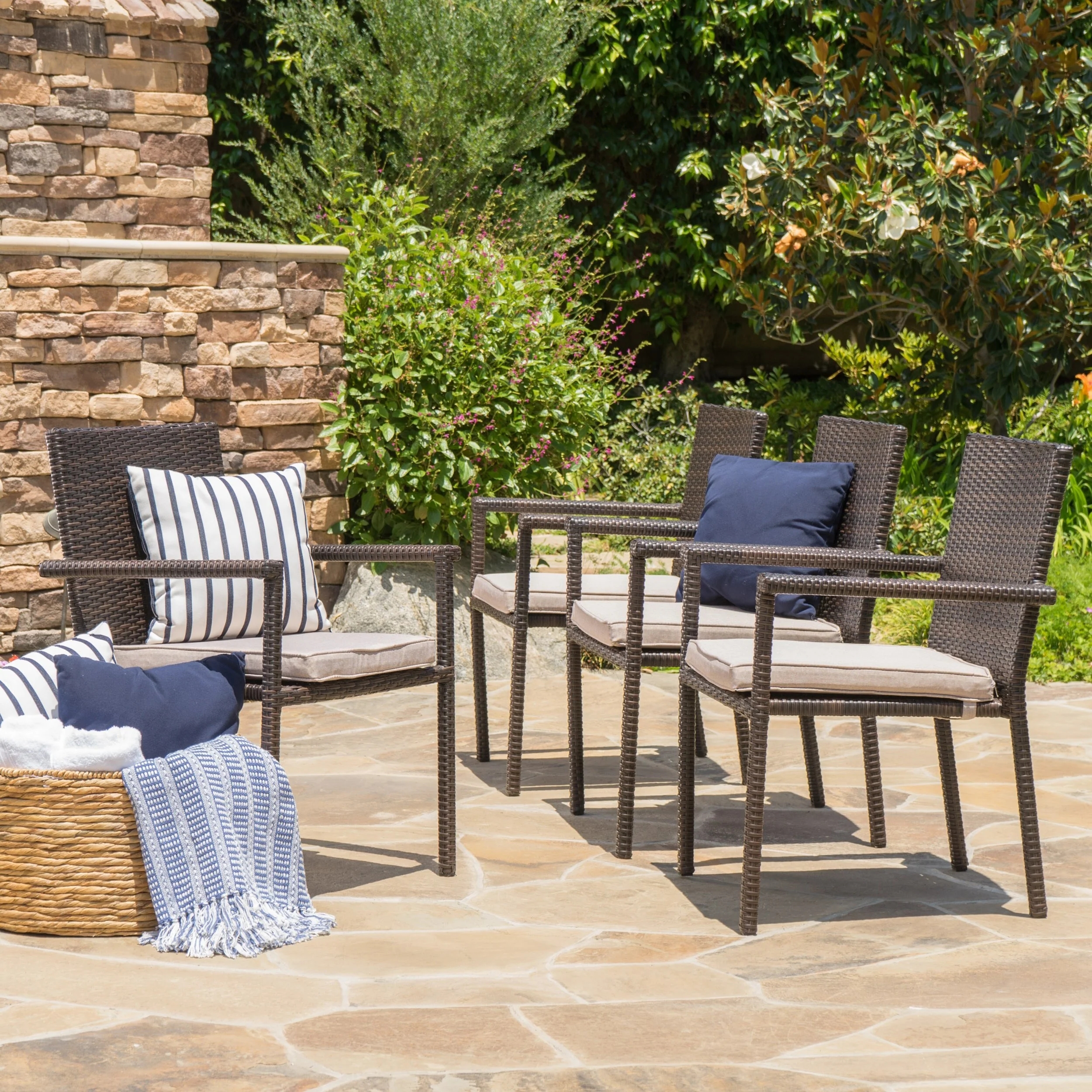 San Pico Outdoor Wicker Dining Chairs with Cushions (Set of 4) by Christopher Knight Home