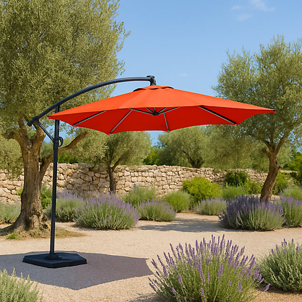 Parasol terracotta droit carré 3 x 3 m led degrés SOLENZARA