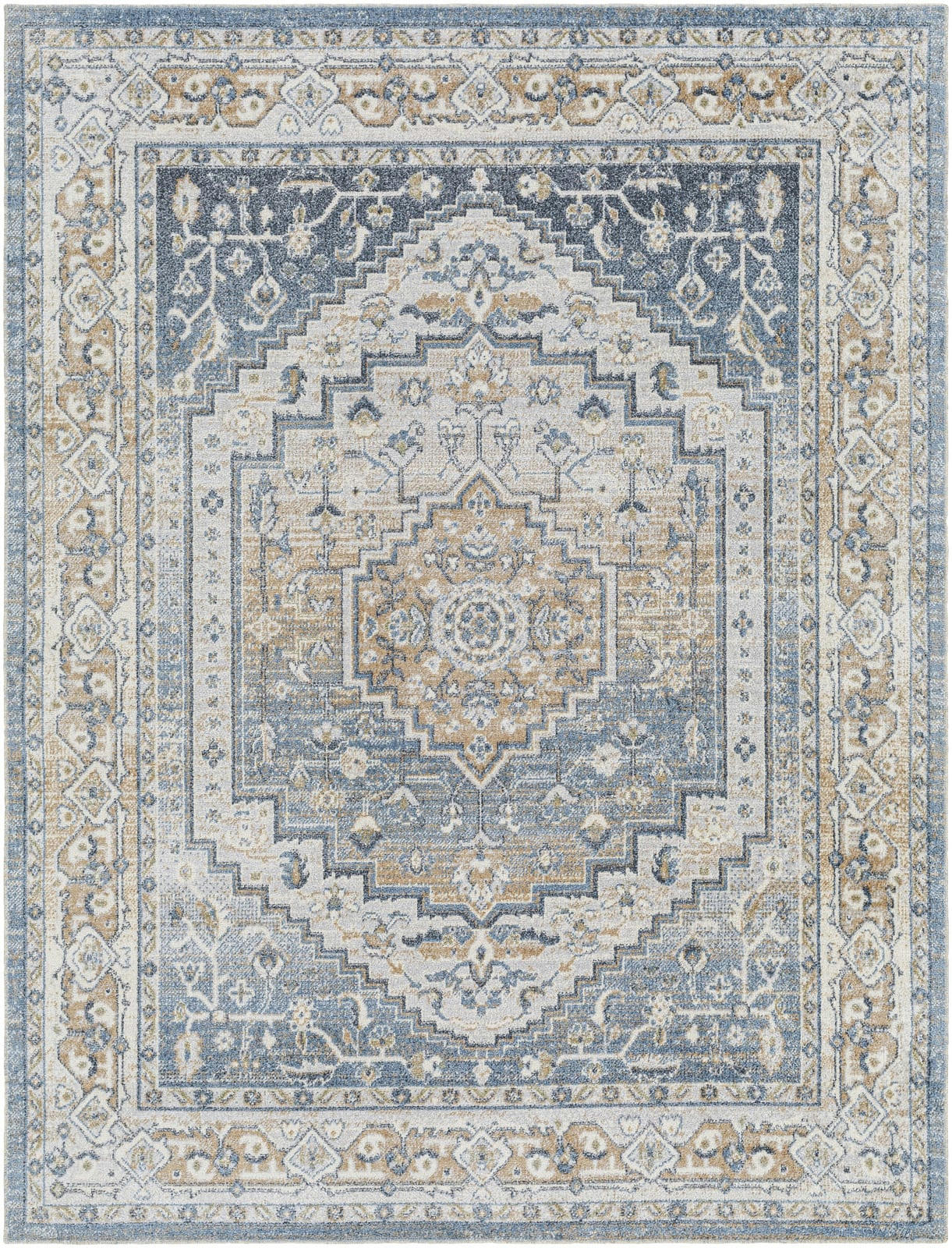 JENNIFER - Tapis Vintage Lavable en Machine Bleu/Gris 160x213