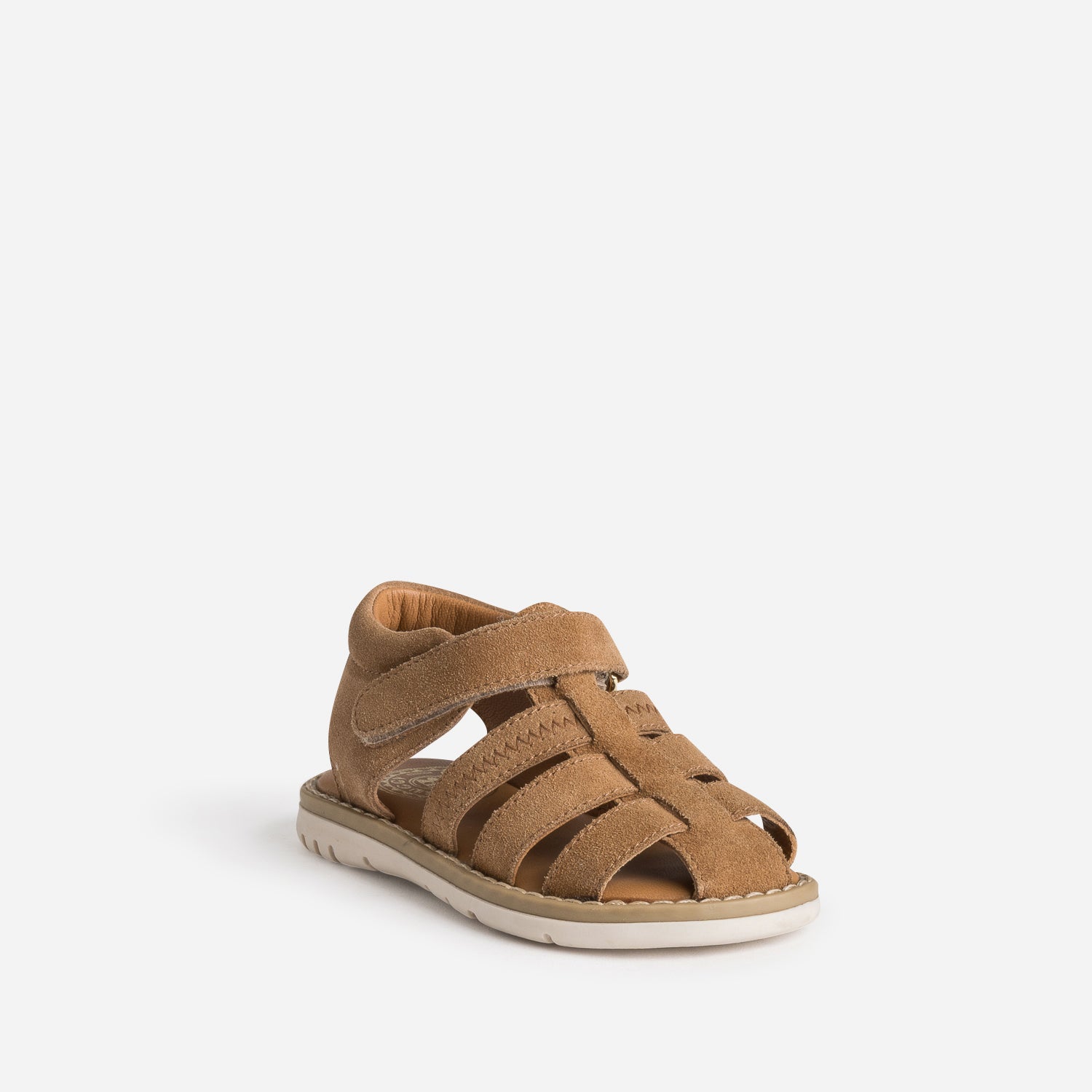 Sandale camel cuir velours