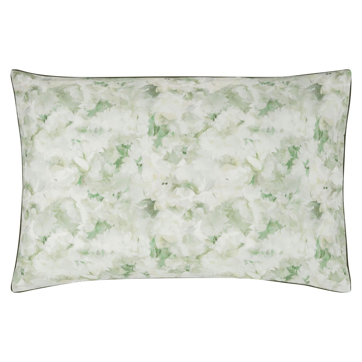 FLEURS DE JOUR CELADON - Taie d'oreiller imprimée en percale de coton vert 50x75