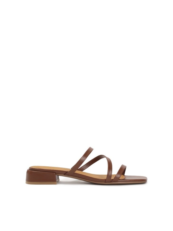 Brown mules on a flat sole with thin straps