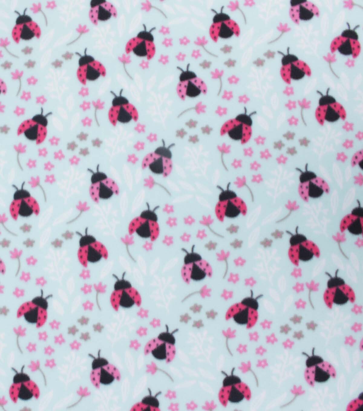 Blizzard Fleece Fabric Ladybug on Aqua