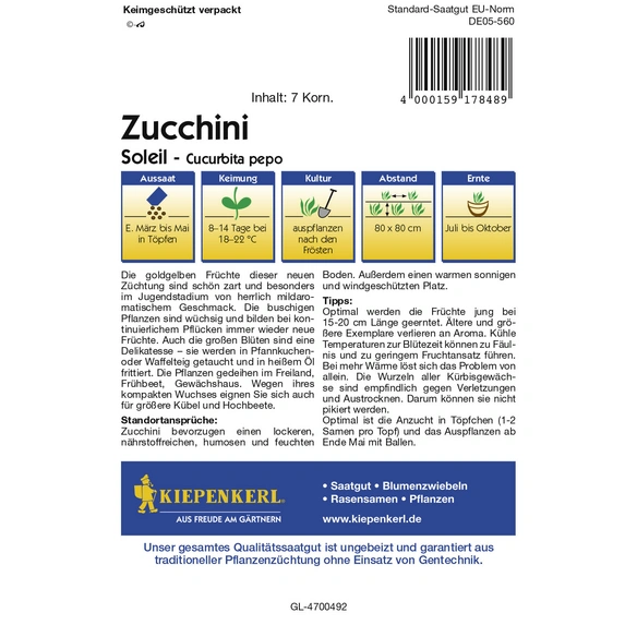 Zucchini, Curcurbita, pepo, goldgelb, Inhalt reicht für 7 Stk