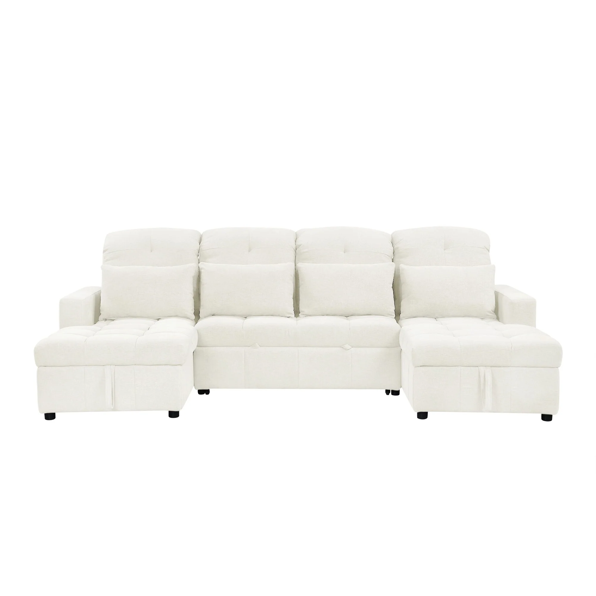 Classic U Shaped Sectional Sofa with Chenille Upholstery and Pull Out Bed and Storage Chaise for Guest Ready Living Rooms