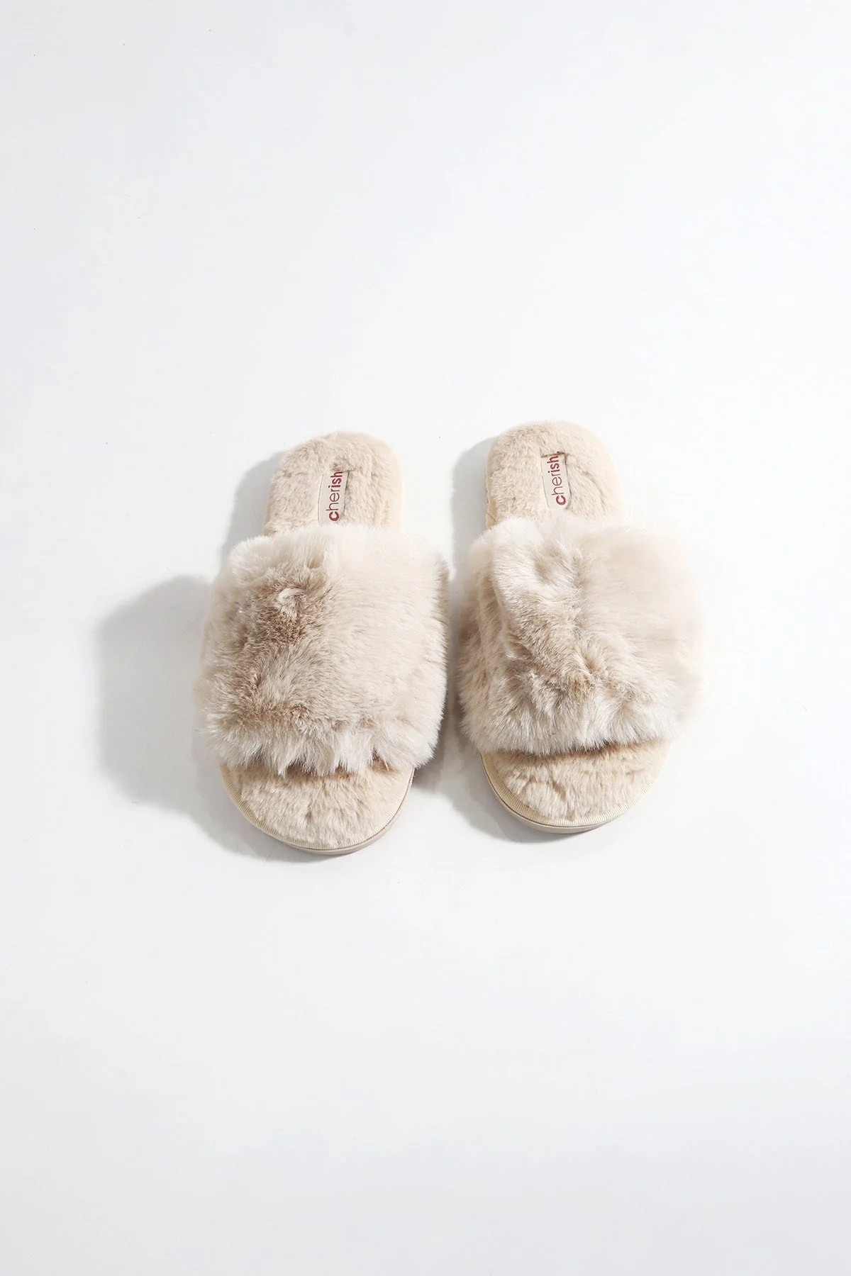 Faux Fur Mule Slippers in Cream