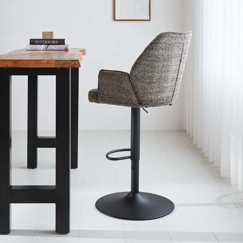 Barkruk Novan chenille donkergrijs - Zithoogte 68 cm - Stof - Grijs