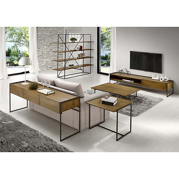 Console 133 cm 3 tiroirs en bois de pin et métal marron - LINEA