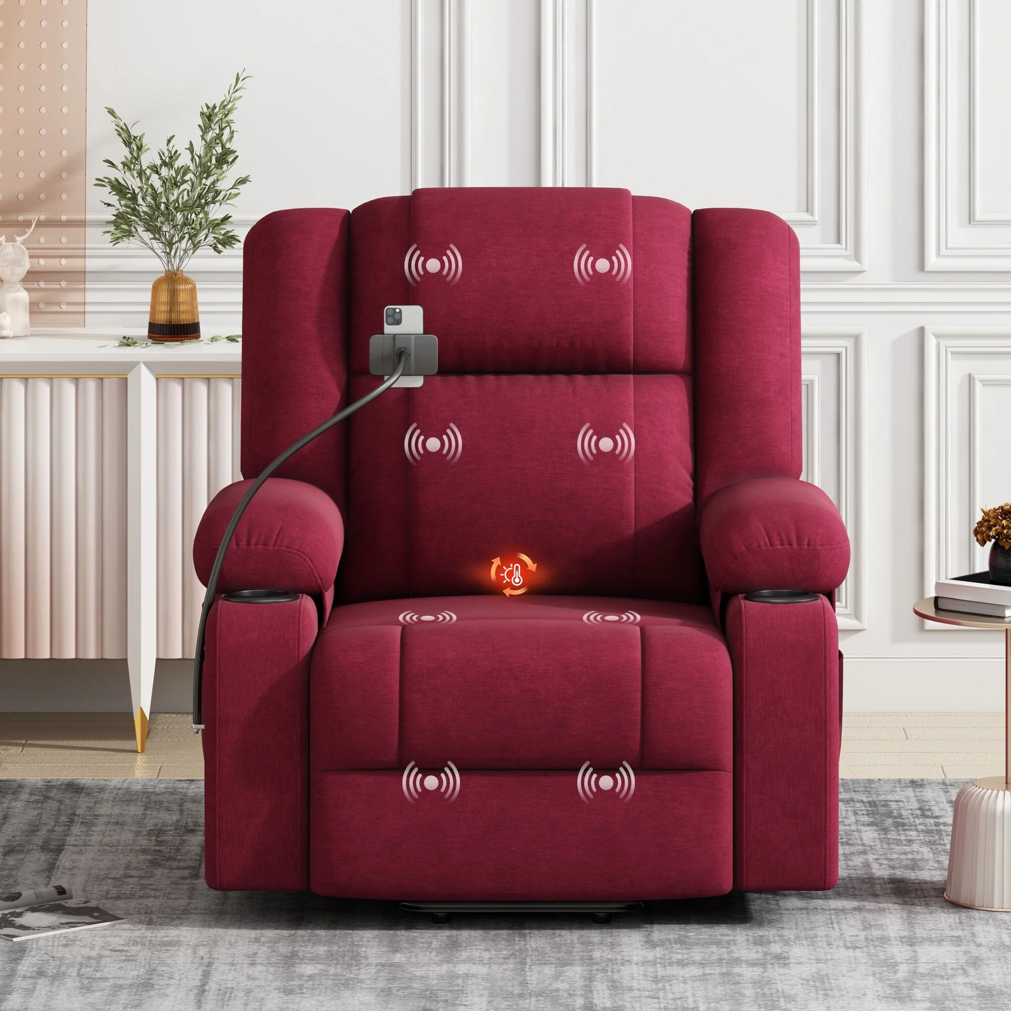 Grey Power Lift Recliner with Massage, Heat & Phone Holder