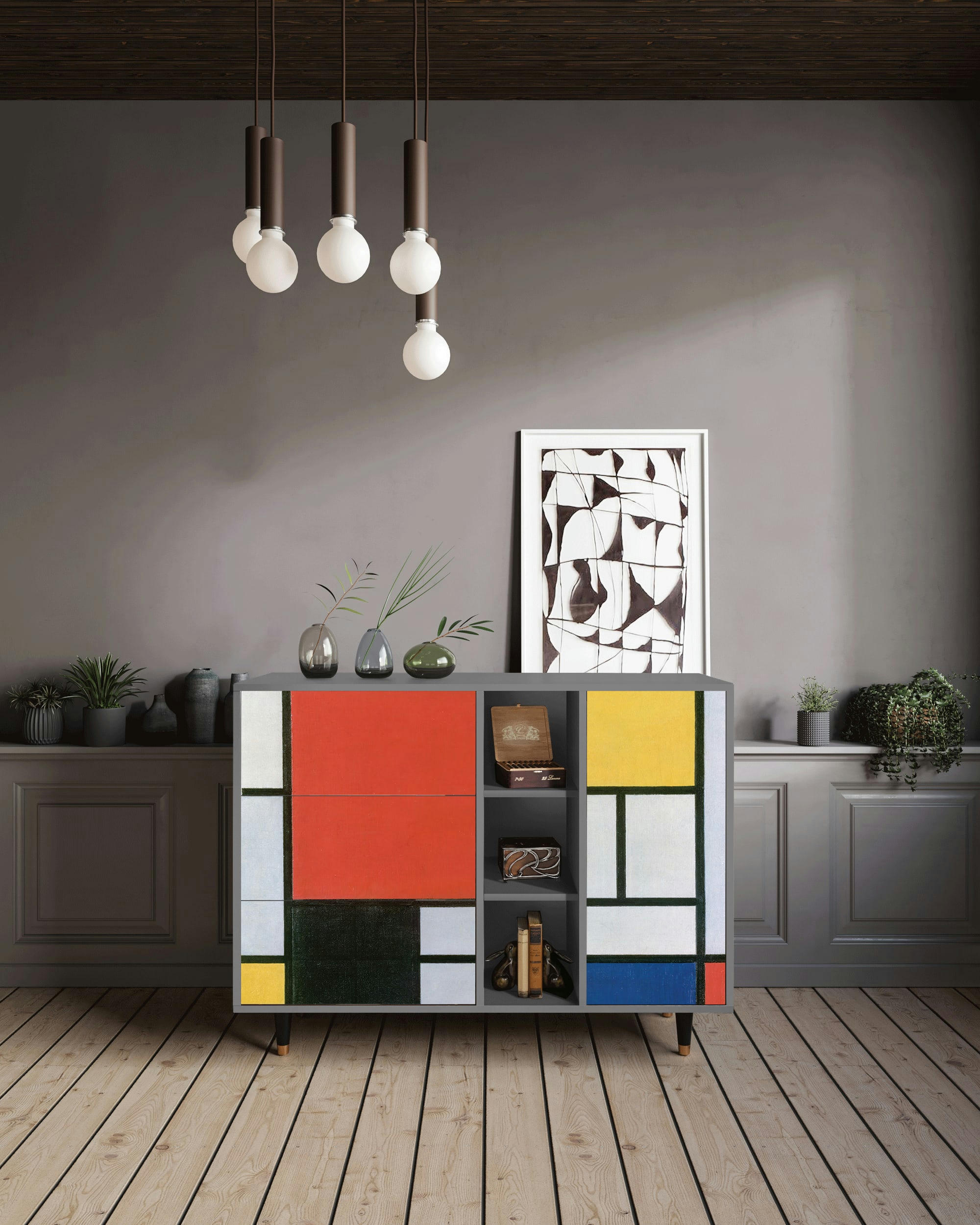 - Buffet  multicolore 3 tiroirs et 1 porte L 125 cm