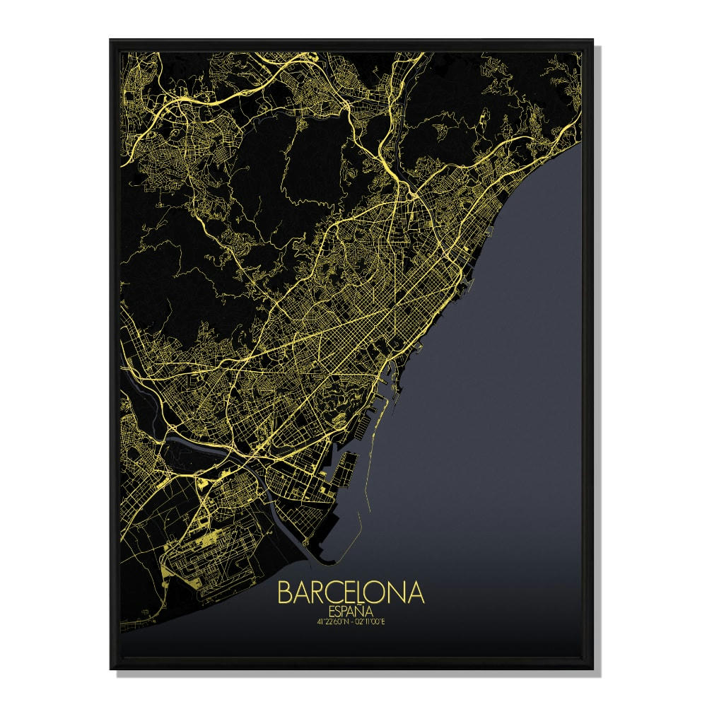 - Affiche Barcelone Carte Nuit 40x50