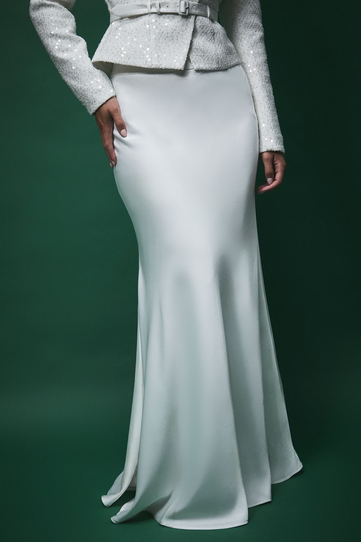 Coast Lisa Tan Satin Bias Cut Maxi Skirt