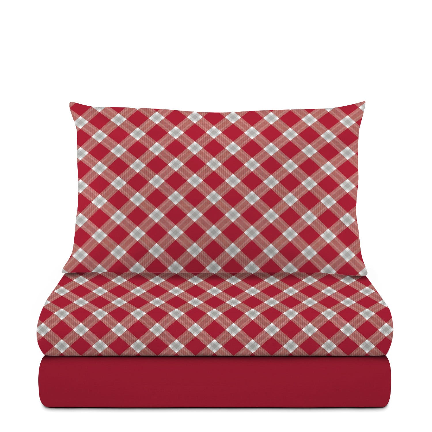 Completo letto matrimoniale in cotone Scozzese rosso
