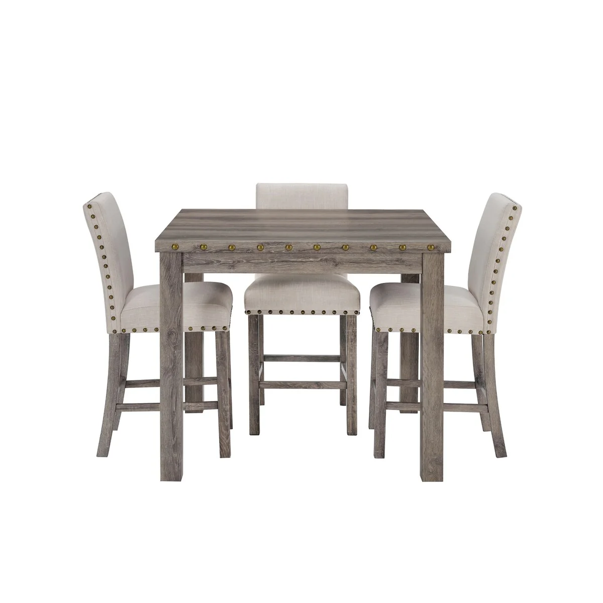 Morden Fort Farmhouse Style 5-piece Square Bar Table Set, 4 Upholstered Counter Stools with Bar Table Dining Set