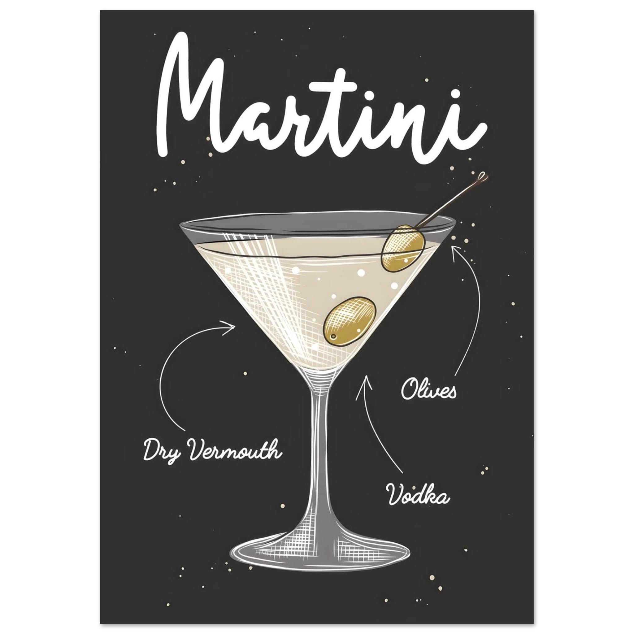 Artfulprints Martini cocktail – Illustratie  poster A4 21x29.7 cm