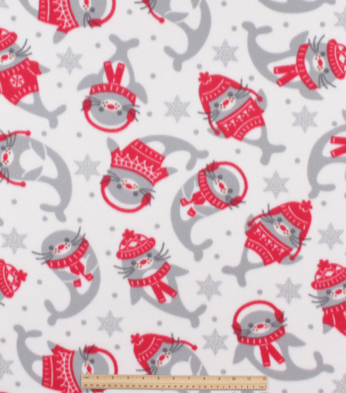 White Seals Blizzard Fleece Fabric