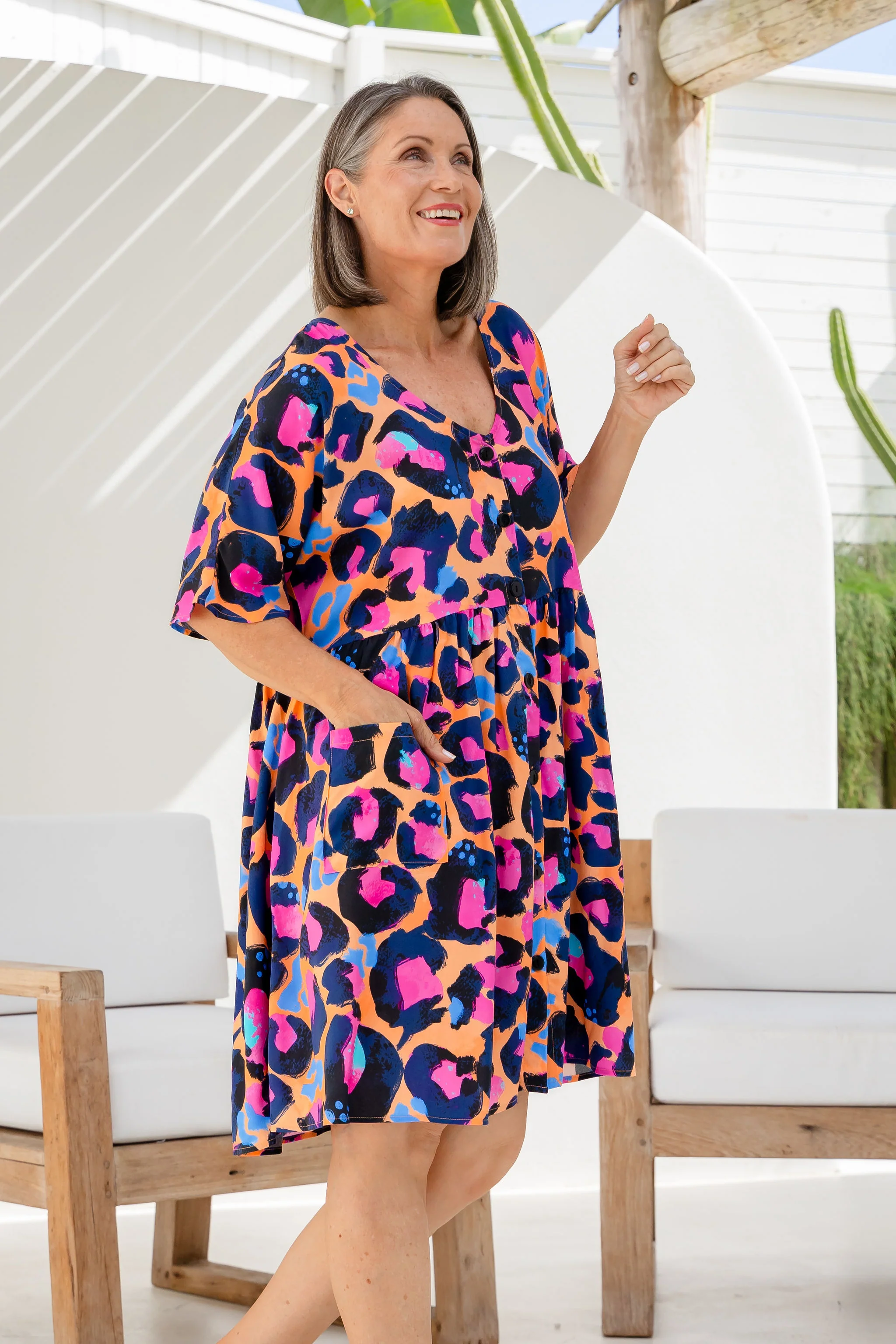 Disco Dress in Sherbie - Peach Leopard by Kasey Rainbow
