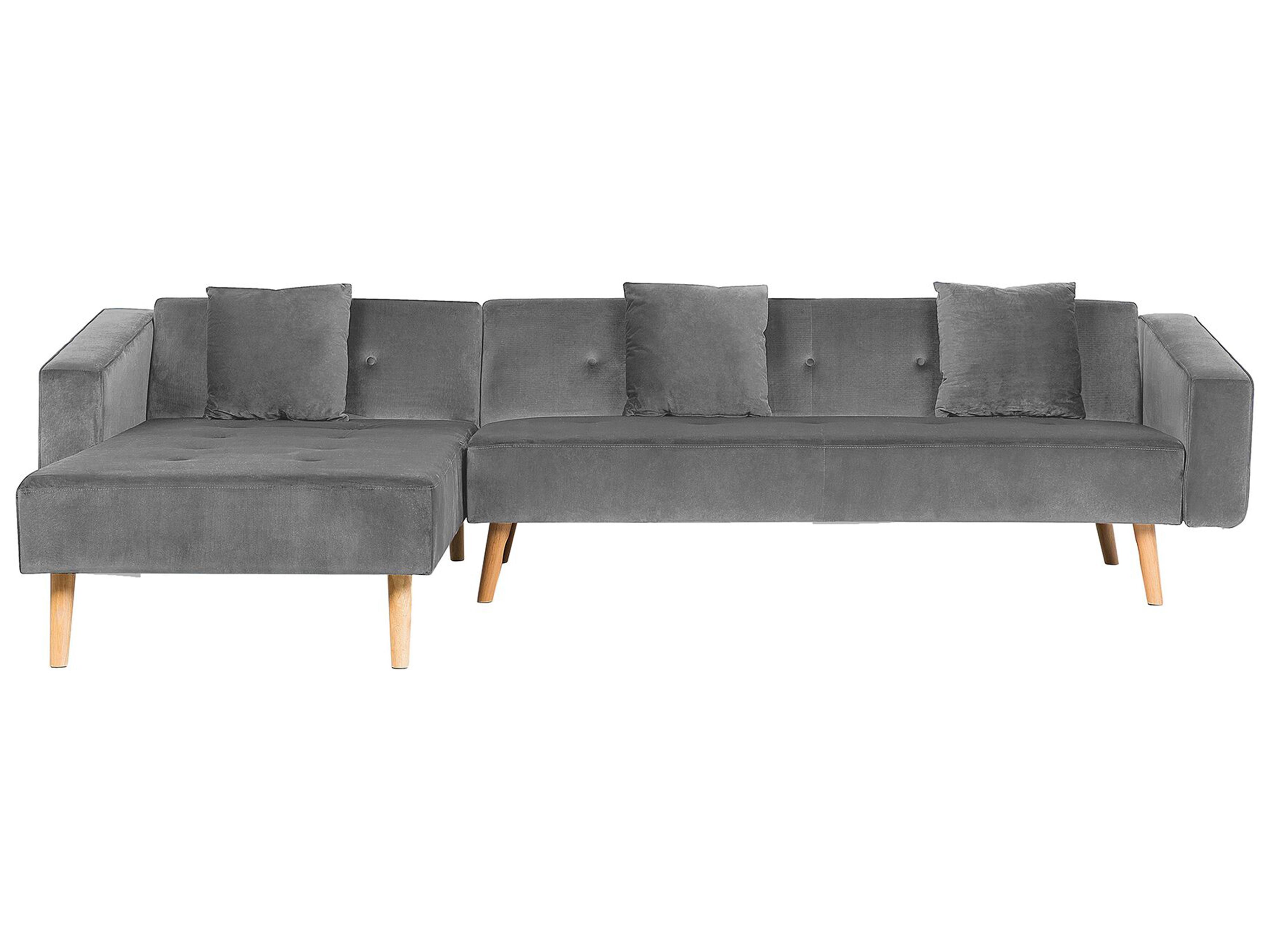 Corner Sofa Bed 4 Seater VADSO Velvet Grey Left Hand