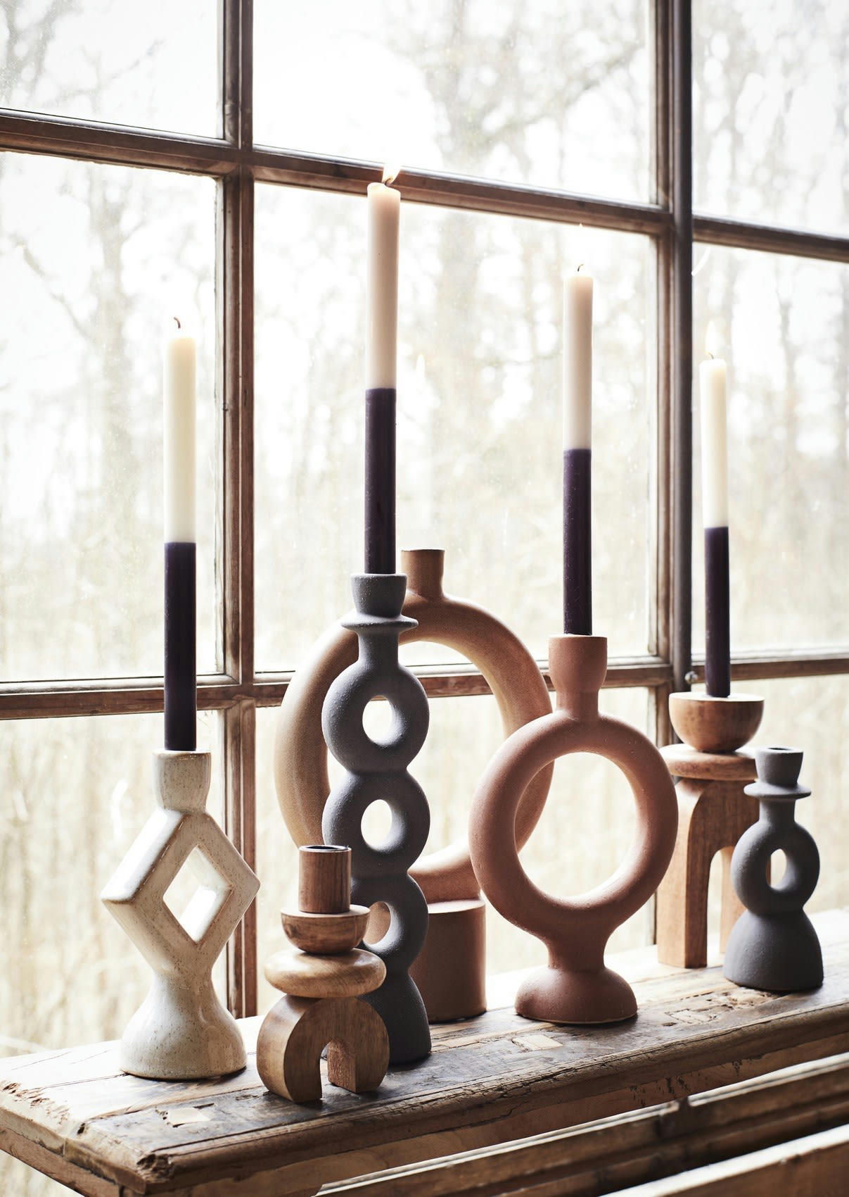 - Bougeoir Grès Marron 15X15