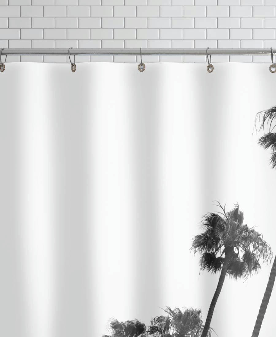 CALI PALMS - Rideau de douche en polyester en blanc & gris 150x200
