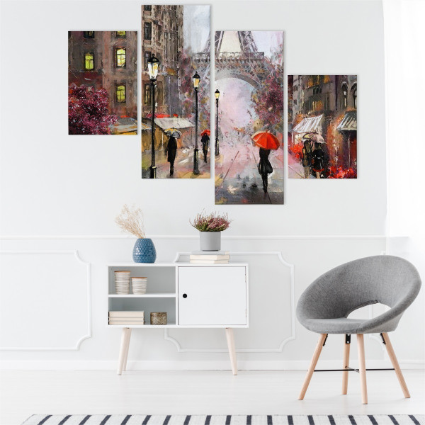 Obraz 4-Częściowy PARYŻ Ulica Pejzaż 3D 80x50cm