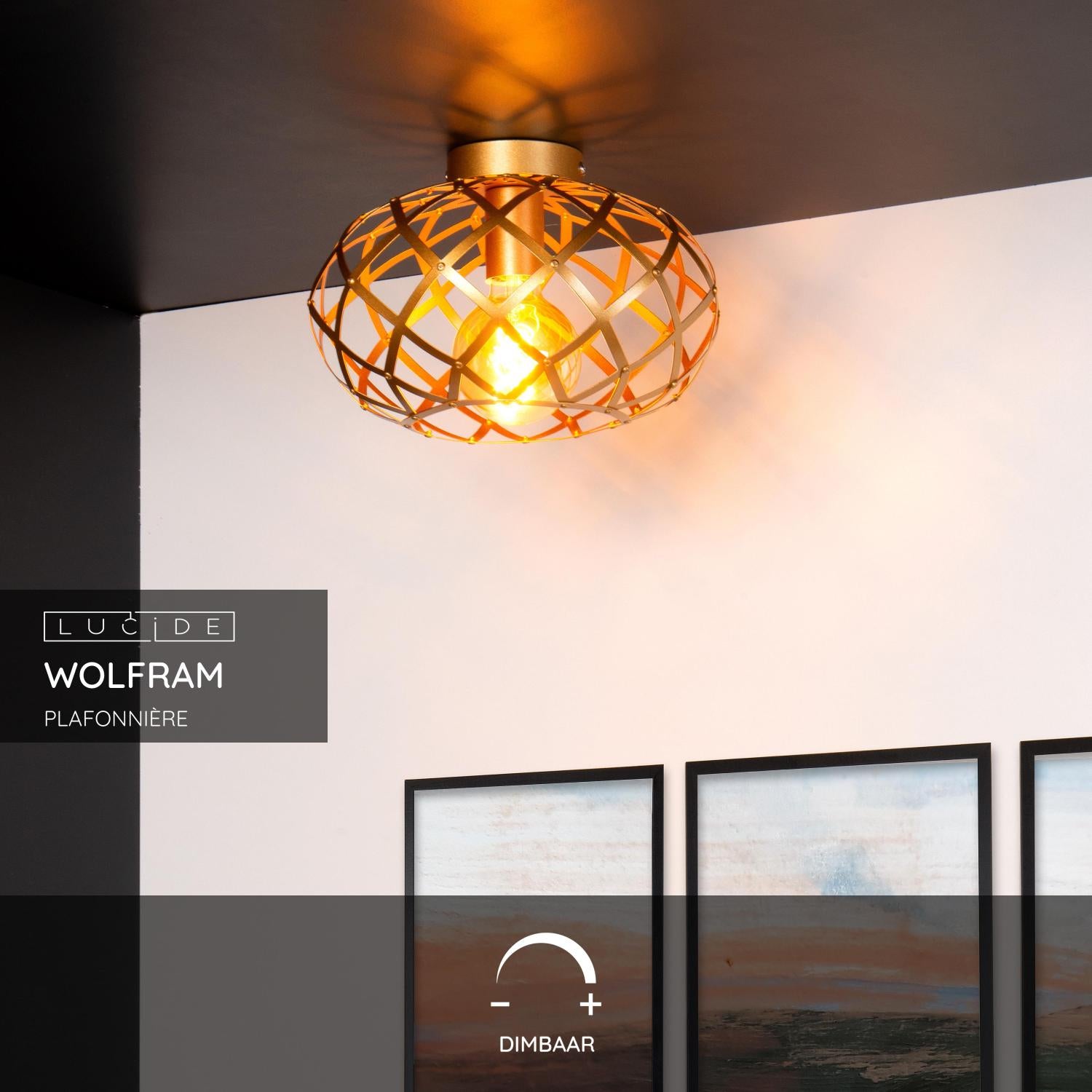Lucide WOLFRAM Plafonnière - Mat Goud   Messing