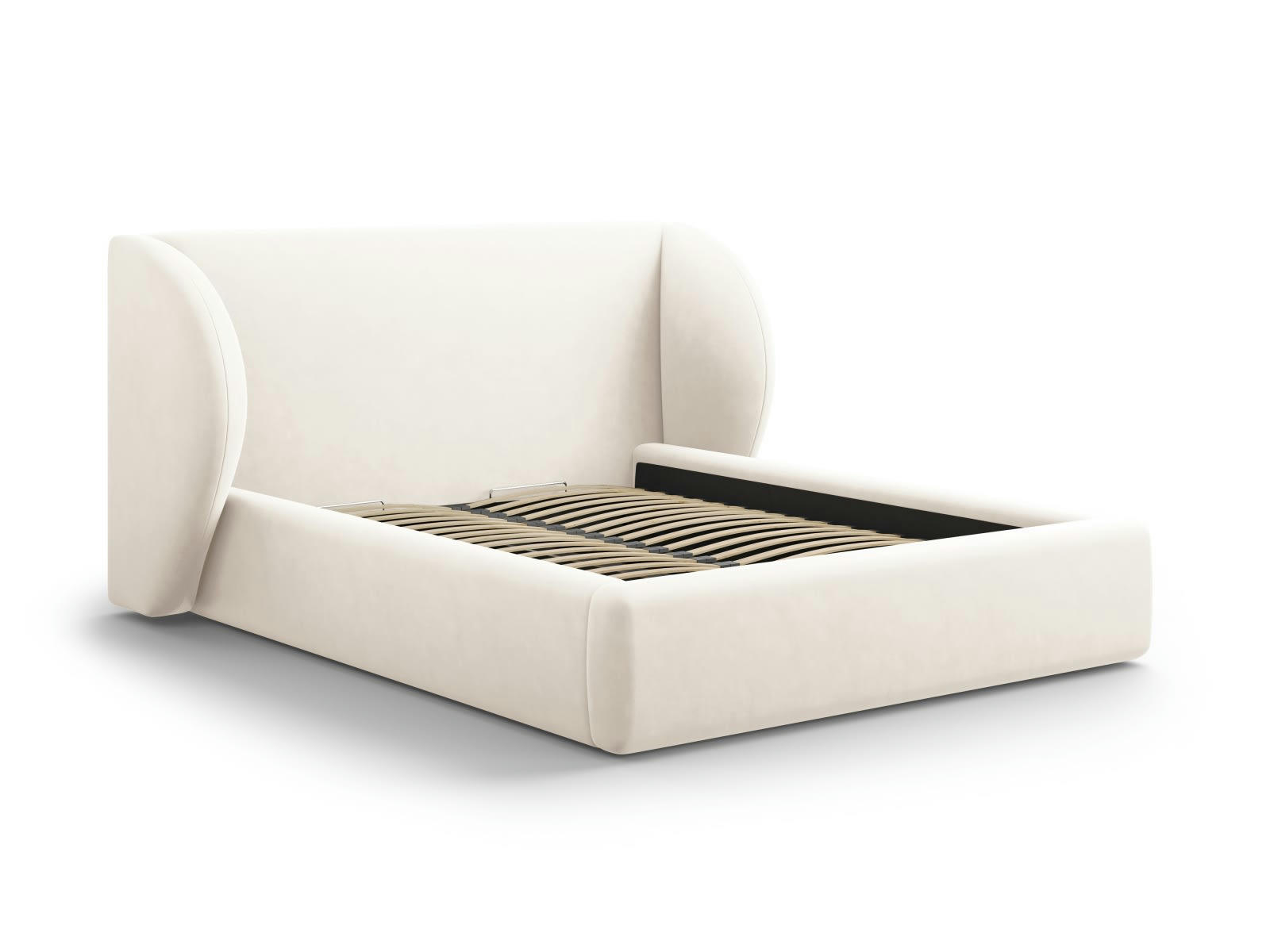 MILEY - Lit coffre avec tête de lit 200x200cm en tissu velours beige clair