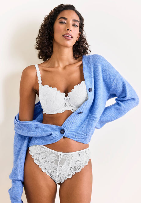 Womens White Millie Floral Lace Brazilian Briefs
