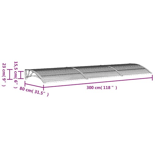 NNEVL Door Canopy Black 300x80 cm Polycarbonate