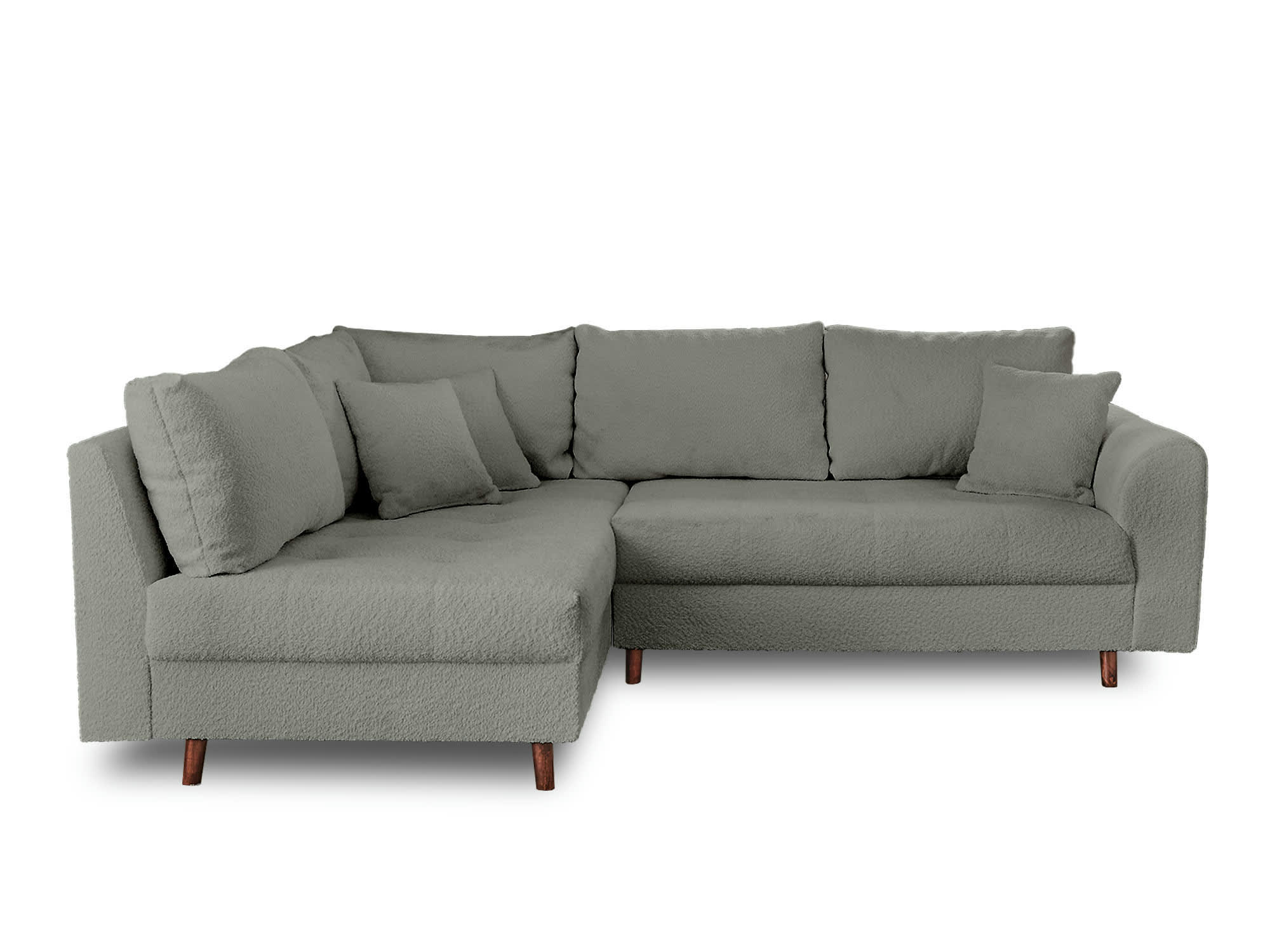 RUNE - Canapé d'angle gauche 4 places en tissu bouclette gris