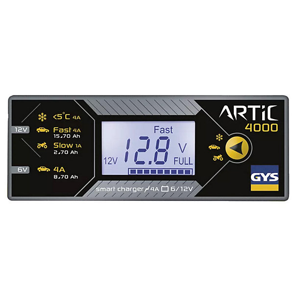 Chargeur de batterie 6/12V ARTIC 4000 GYS 4A, chargeur intelligent LCD, IP65