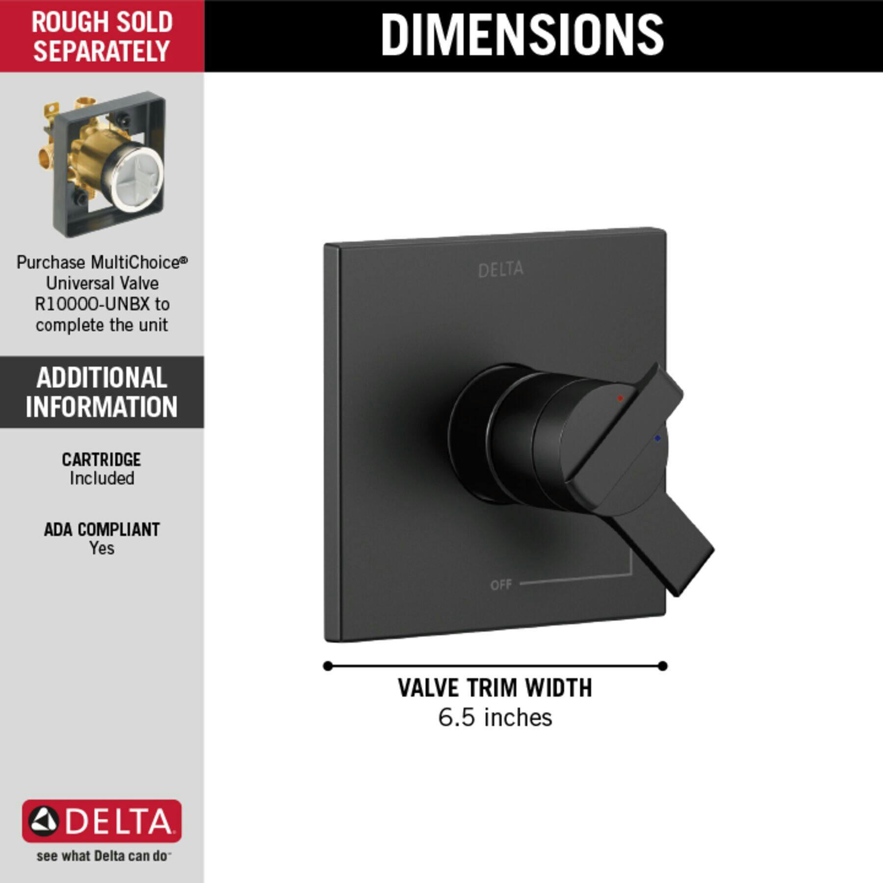 Delta Ara Monitor 17 Series Valve Only Trim, Matte Black