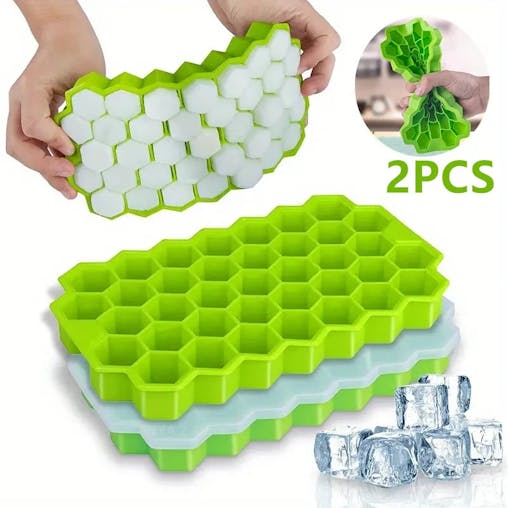 NNEOBA 2 pcs Silicone Honeycomb Ice Cube Tray with Lid