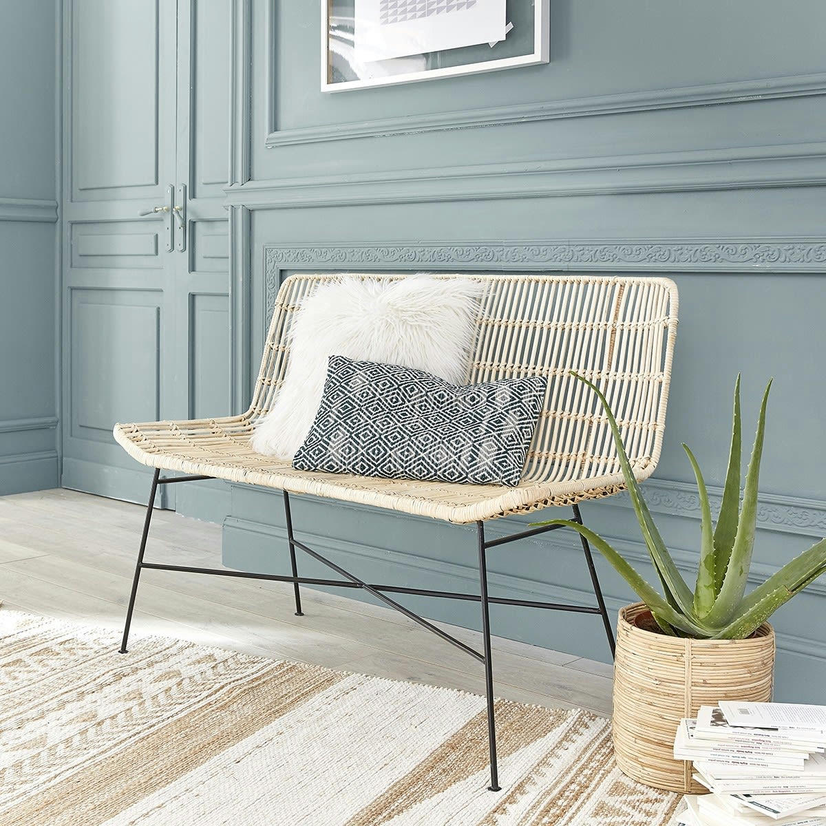 BOHEMA - Canapé en rotin et métal