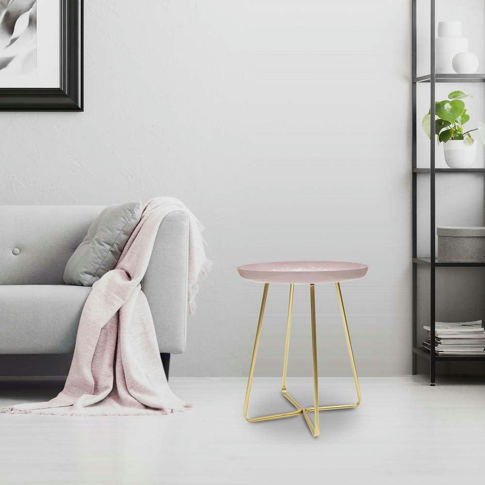 - Table d'appoint plateau rond glossy rose