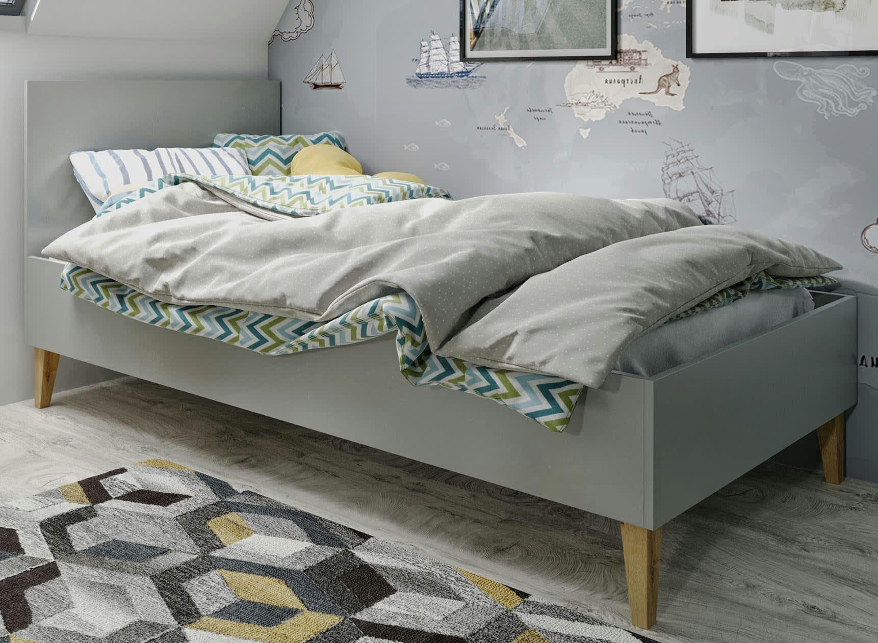 DREAM - Lit enfant 80x180 Gris et Chêne