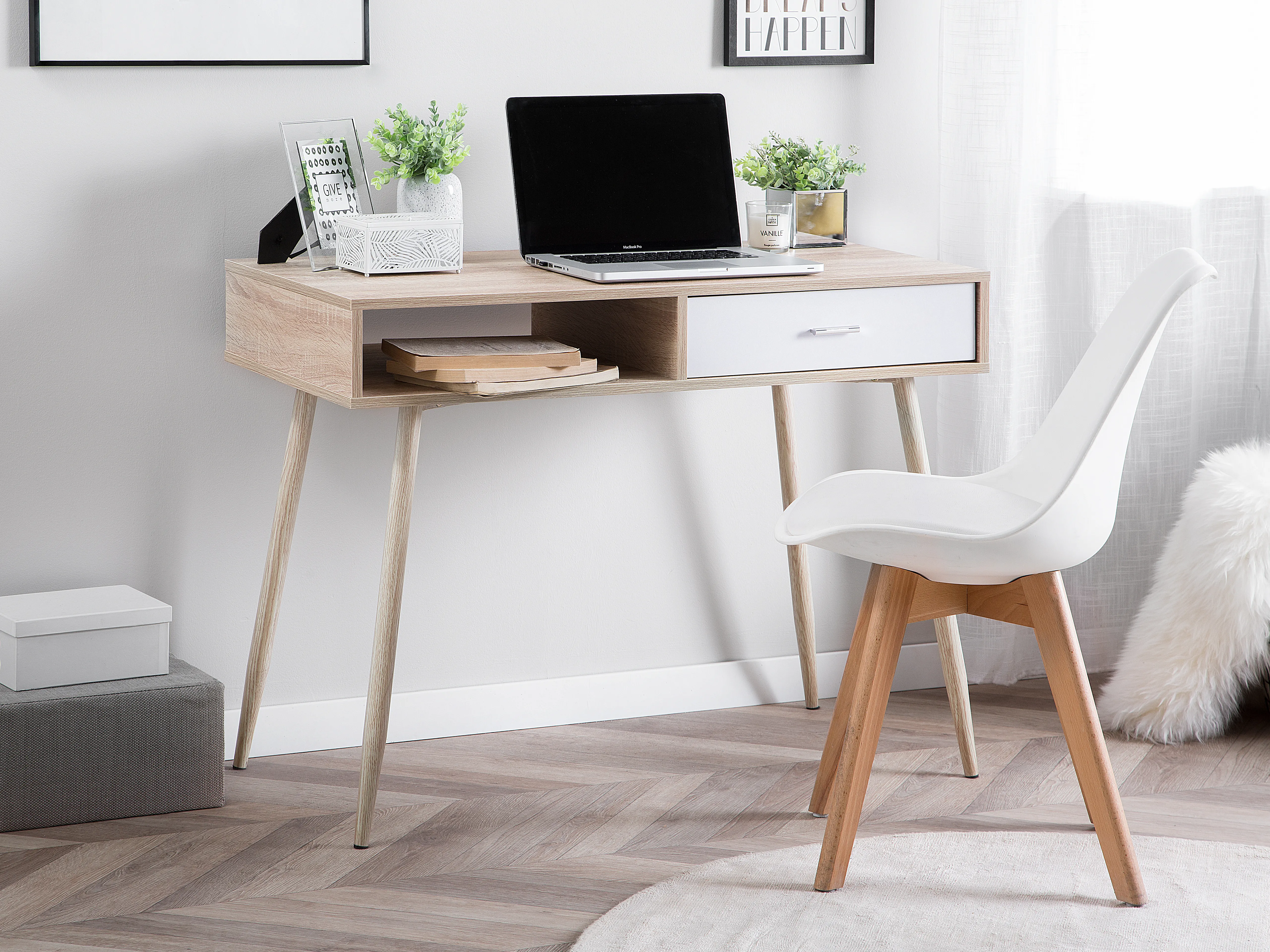 Home Office Desk DEORA Light Brown 100 cm 48 cm with Drawers