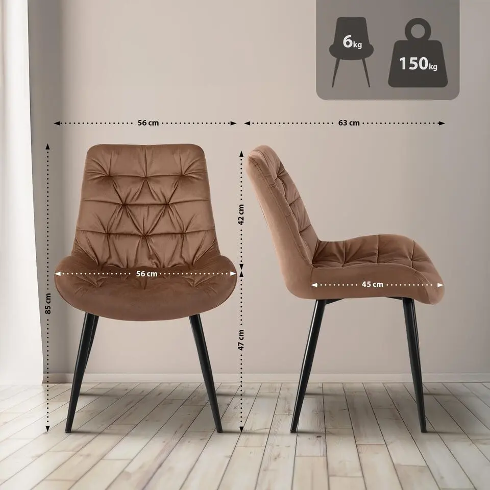 CLP Eetkamerstoel Rossford zwart Frame - Fluweel - bruin