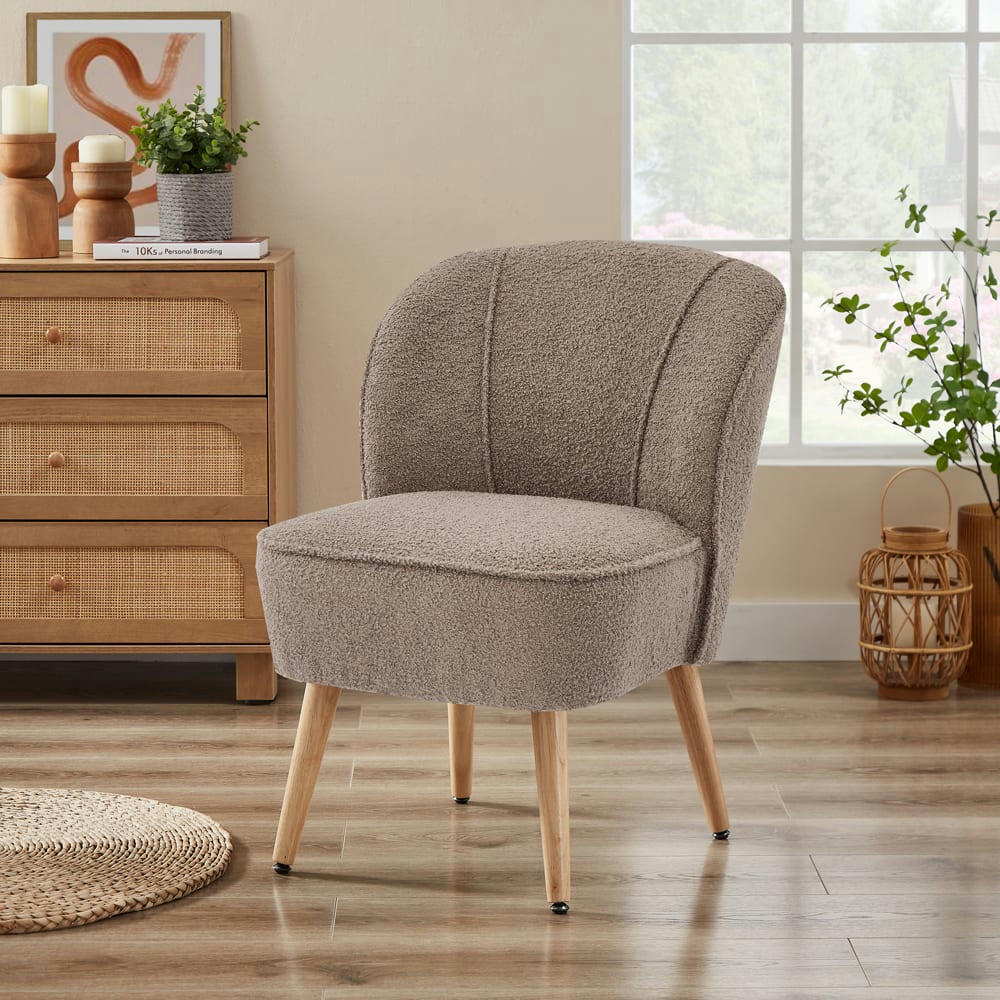 TIVOLI - Fauteuil  tissu bouclette taupe
