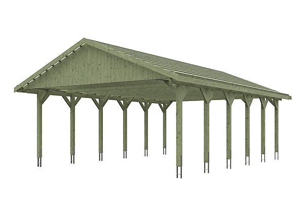 Carport SKAN HOLZ Wallgau 620 x 900 cm, imprégné vert, avec lattis