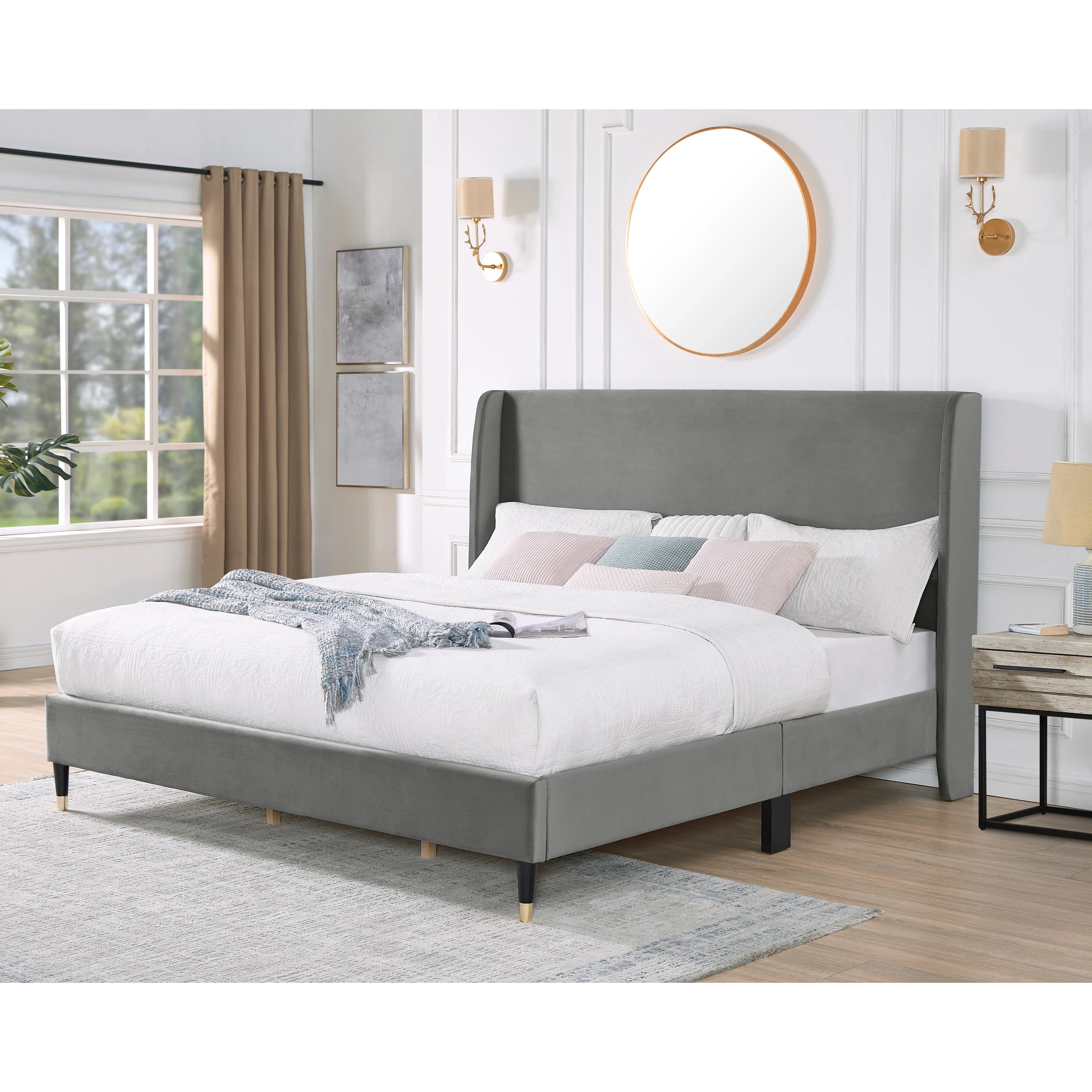 Roundhill Furniture Rozitta Upholstered Wingback Platform Bed