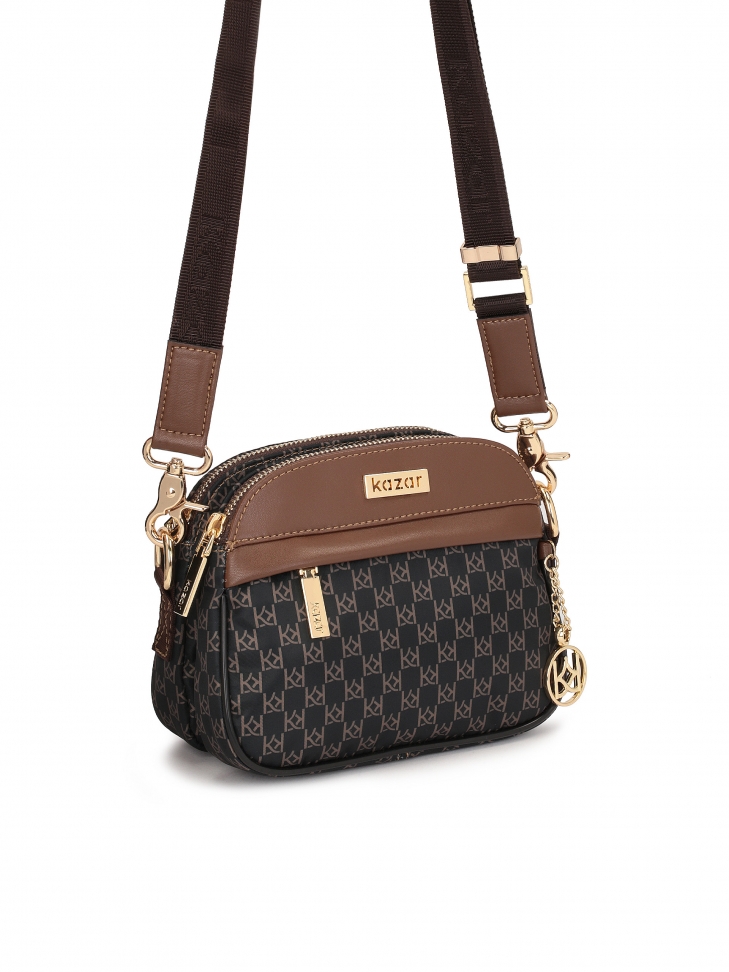 Brown urban bag made of patterned fabric