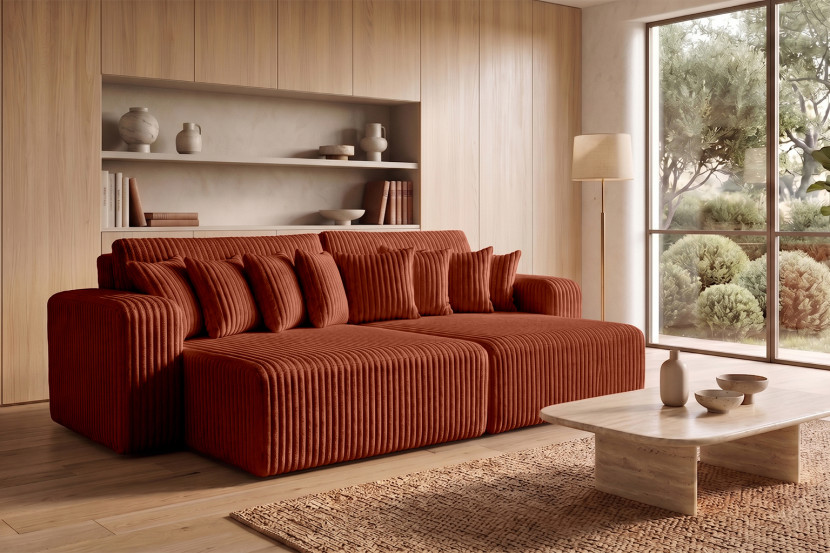 Sofa z funkcją spania, sztruks Tilia, Miedziany, PIANO DOUBLE