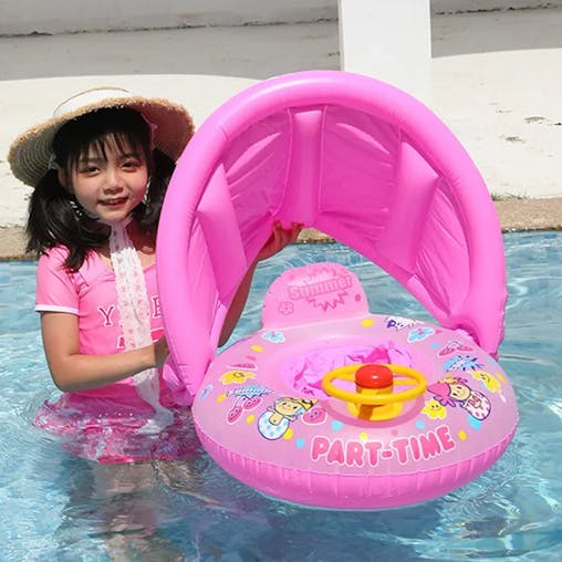 NNEOBA Baby Swim Ring Inflatable Seat with Sunshade(Pink)
