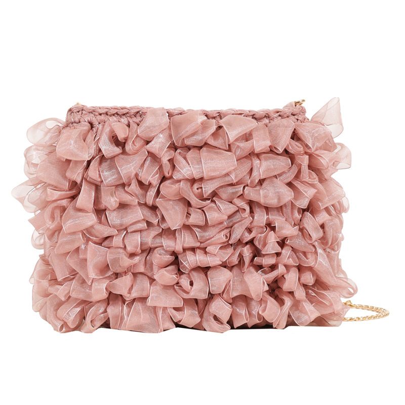 PEACH ACCESSORIES Dusty Pink Ruffle Organza Cloud Bag