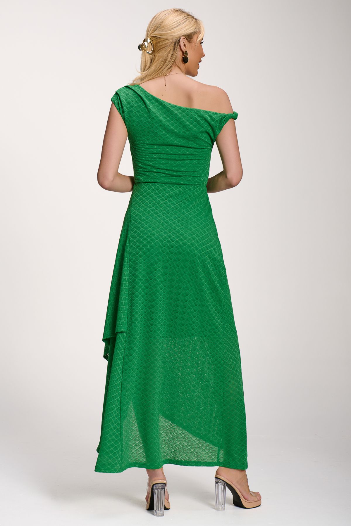 Jolie Moi Textured Asymmetric One Shoulder Maxi Dress
