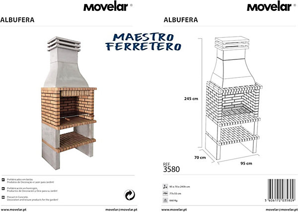 MOVELAR - Barbecue préfabriqué à bois et charbon de bois Albufeira (Gris, Orange - 95x70x245 cm) REF : 3580 - Usage Extérieur